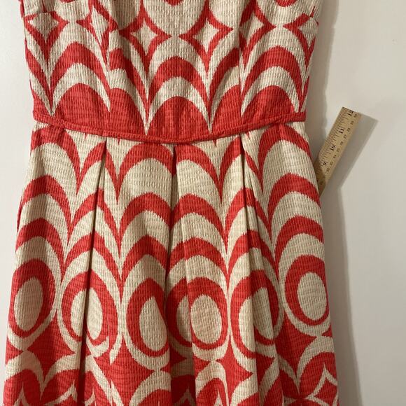 JUST TAYLOR Women's 6 Sleeveless Fit Flair DRESS Jacquard Fabric ORANGE Ivory - Picture 13 of 15